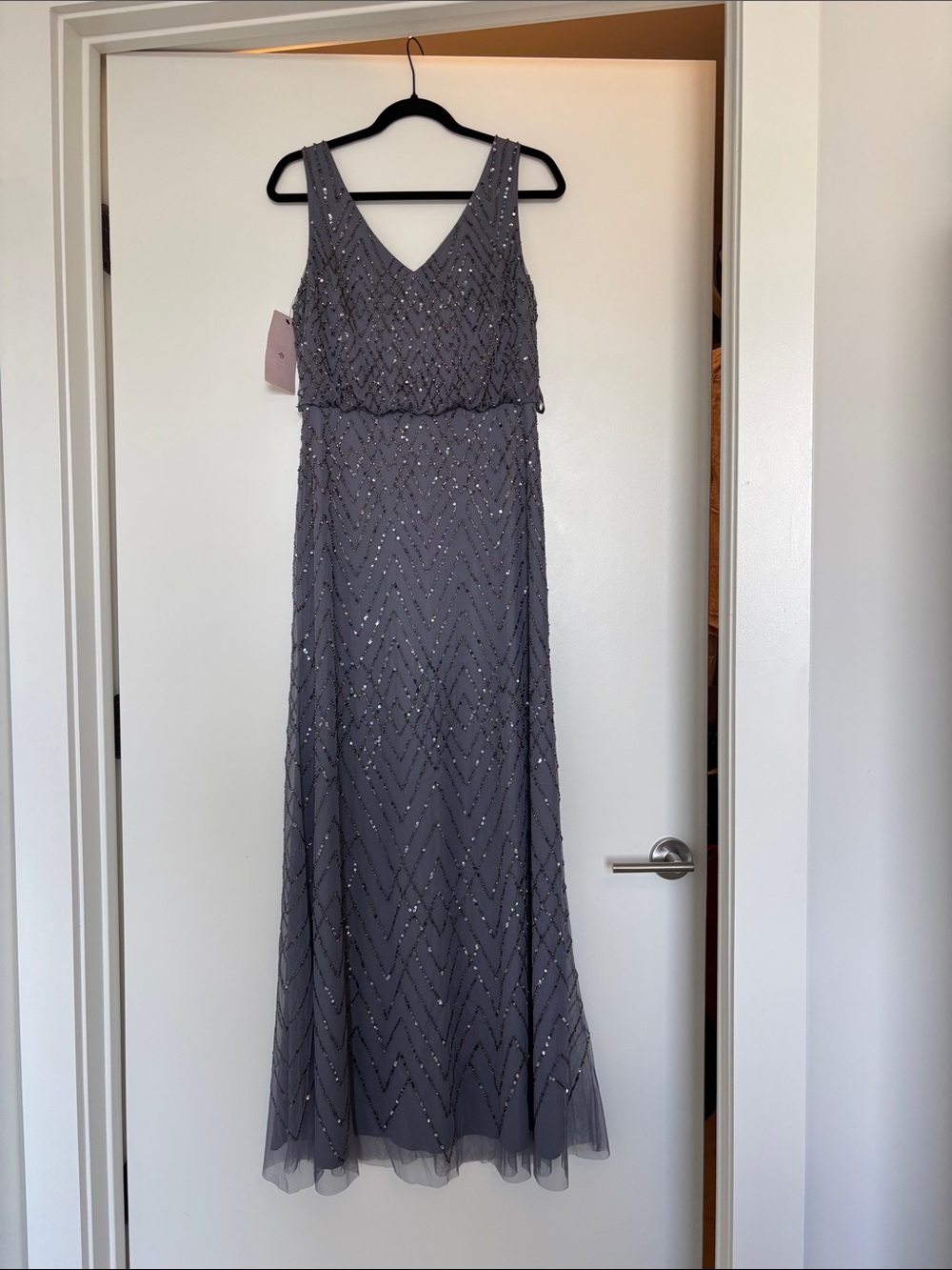 BHLDN Anthropologie Blaise Hydrangea Beaded Gray Formal Gown